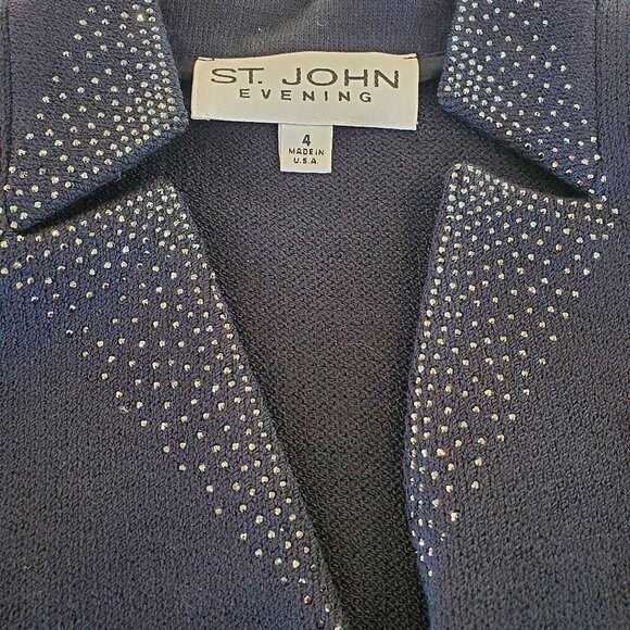 St. John Basics Black Knit Wool Jacket w/Embellishments /Heart Buttons SZ 4